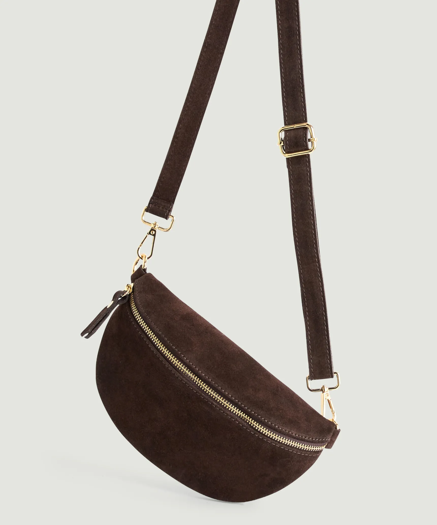 New Rodier Sac banane Lila en cuir velours marron foncé