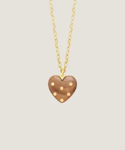 Rodier Sautoir cœur bois quartz rose DEAR CHARLOTTE X jaune or