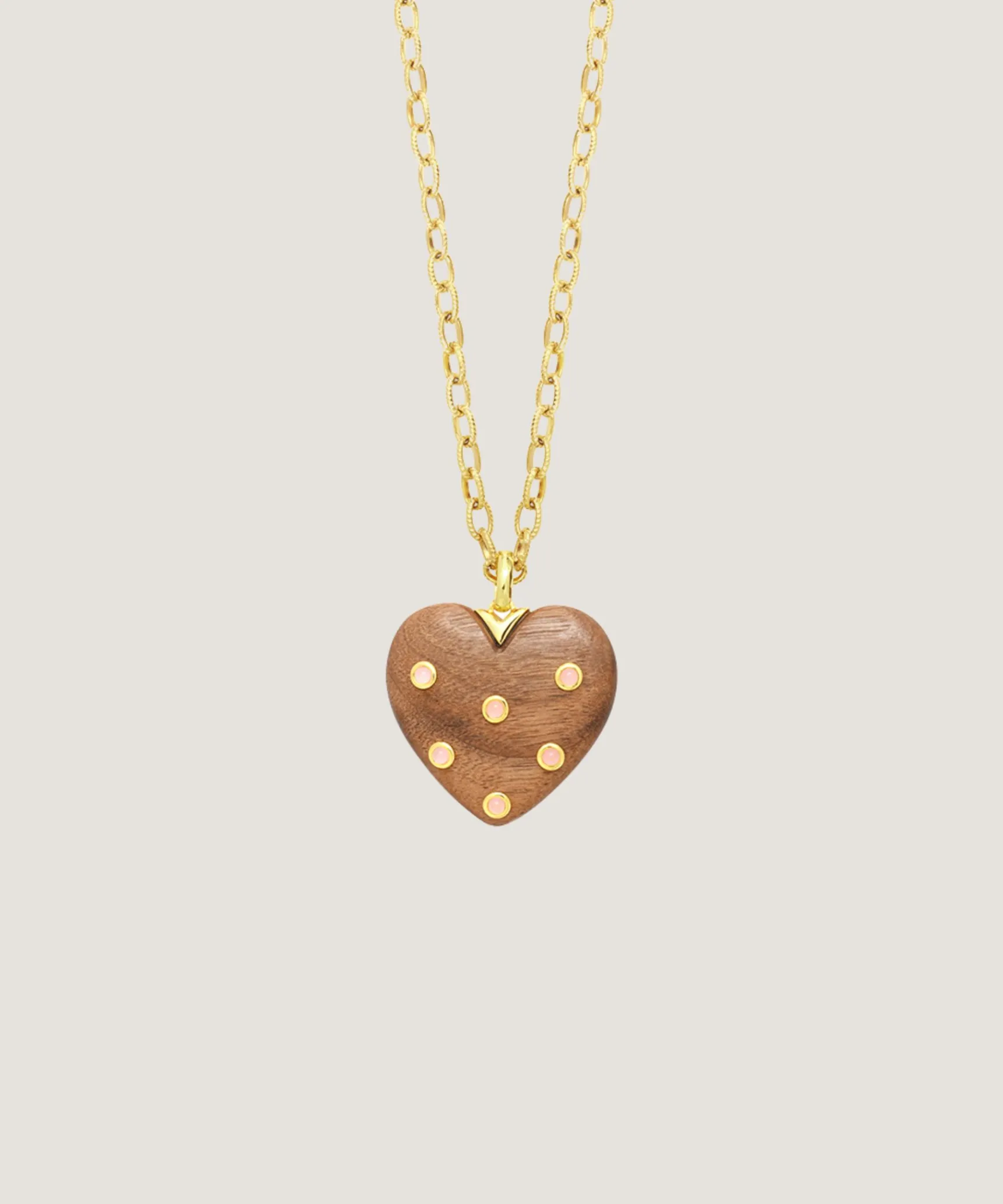 Rodier Sautoir cœur bois quartz rose DEAR CHARLOTTE X jaune or