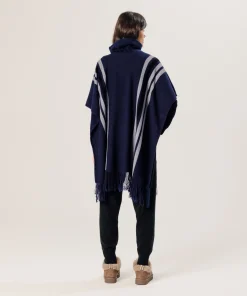 Online Rodier Étole à franges en cachemire bleu marine