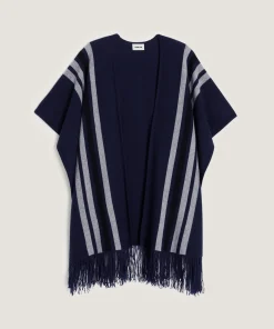 Online Rodier Étole à franges en cachemire bleu marine