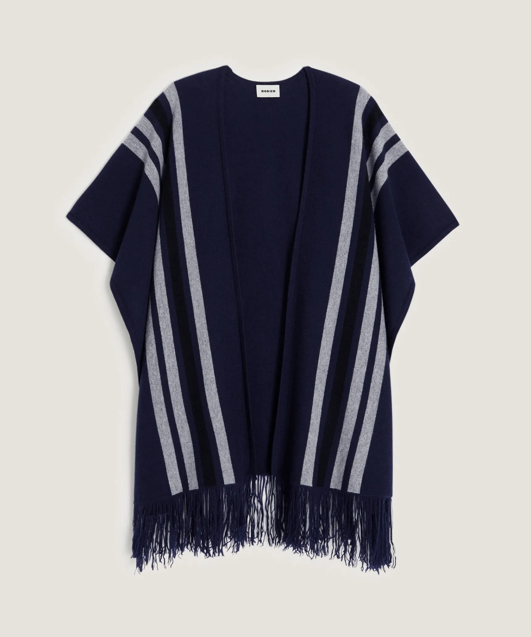Online Rodier Étole à franges en cachemire bleu marine