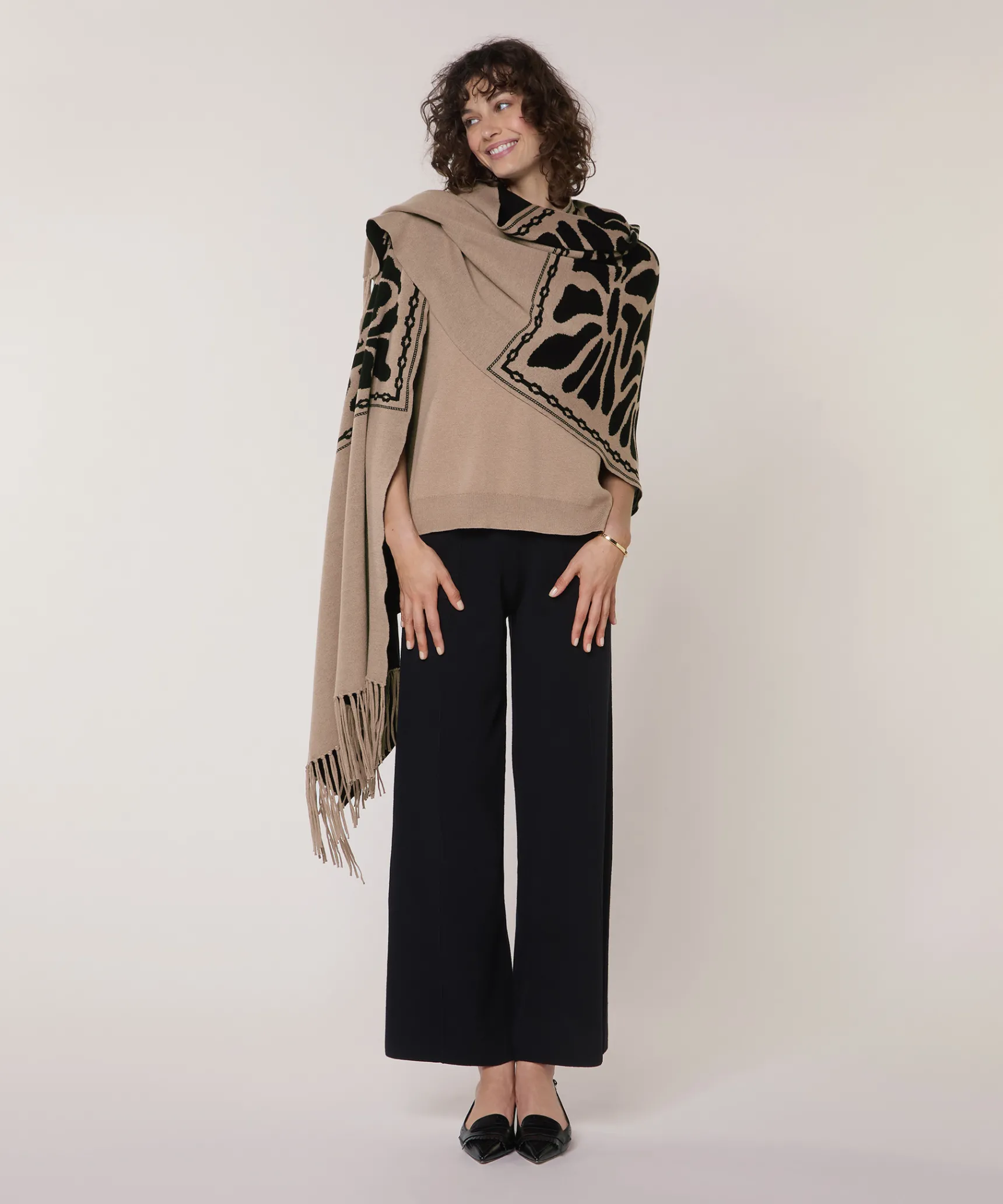New Rodier Étole en maille jacquard marron moka