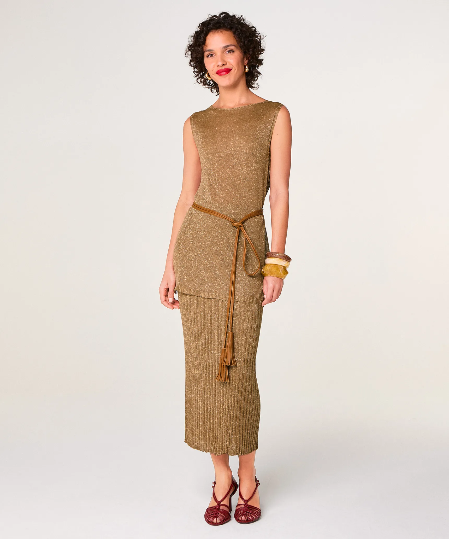 Rodier Top en maille lurex marron moka