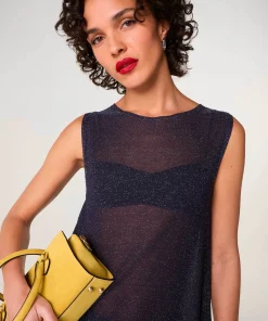 New Rodier Top en maille lurex bleu marine