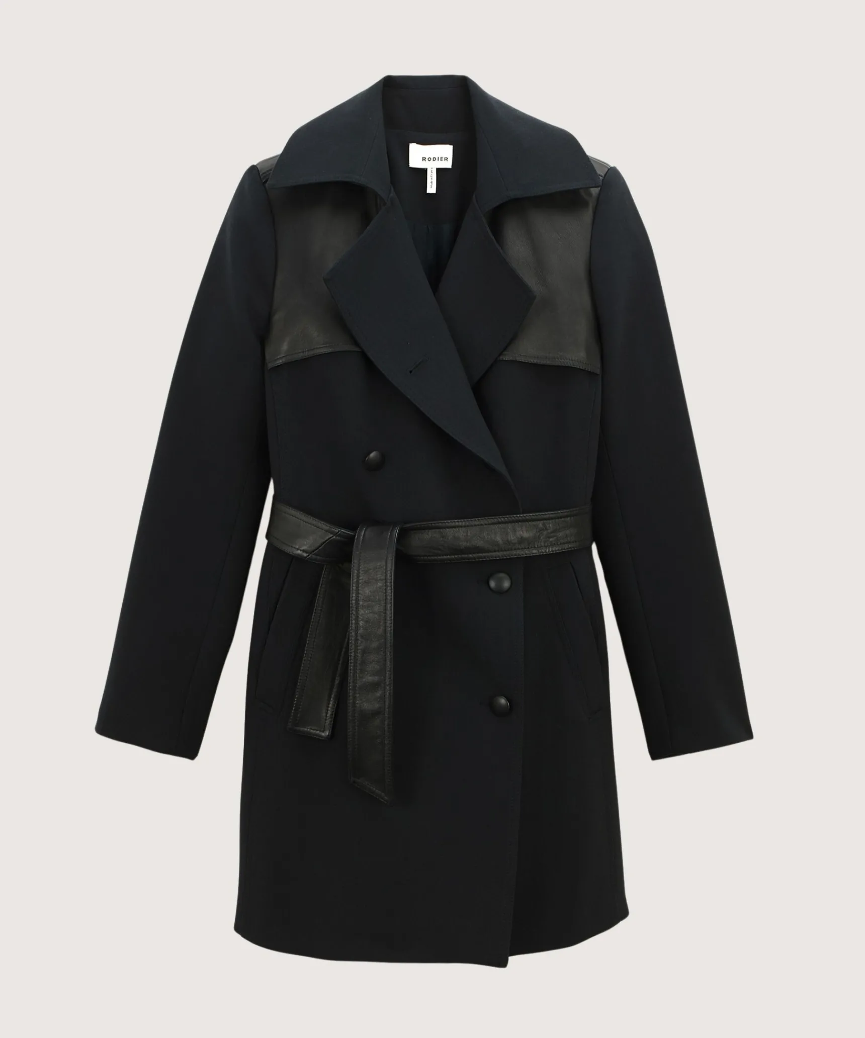 Rodier Trench-coat bi-matière cuir noir