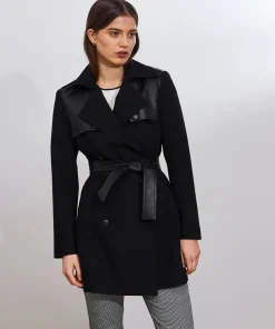 Rodier Trench-coat bi-matière cuir noir