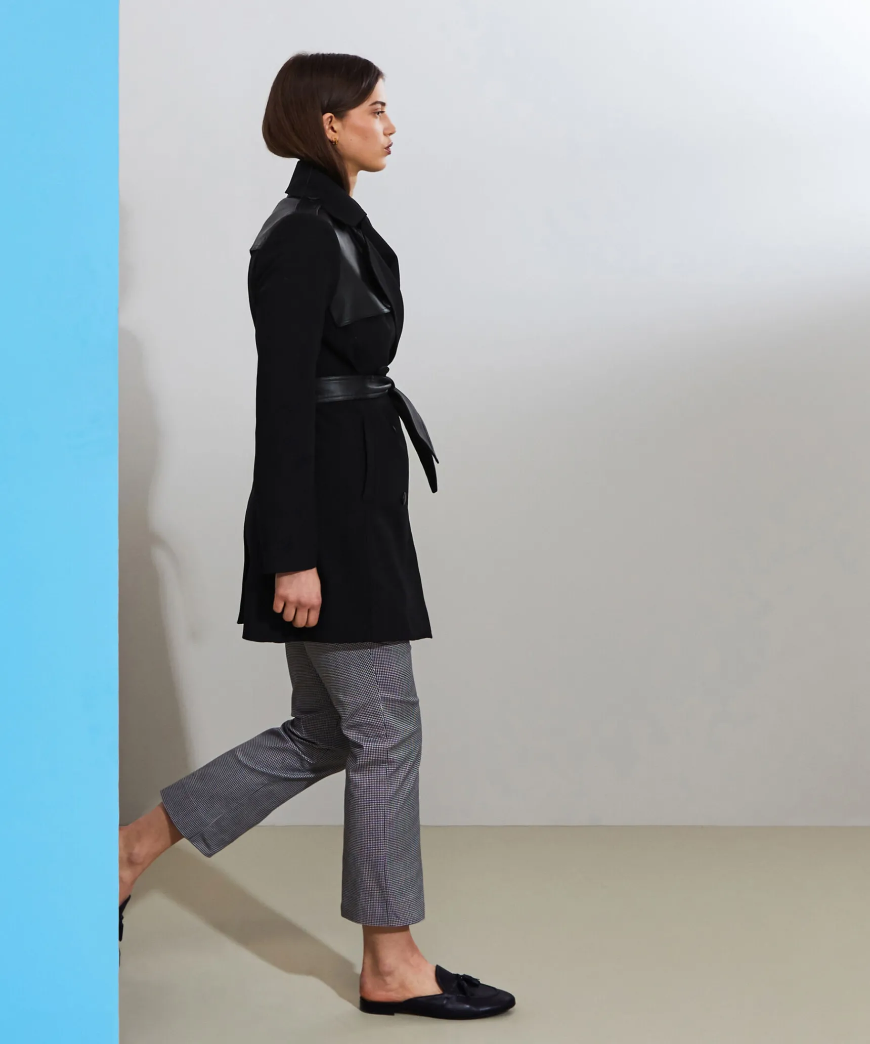 Rodier Trench-coat bi-matière cuir noir