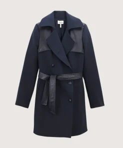 Clearance Rodier Trench-coat bi-matière cuir bleu marine