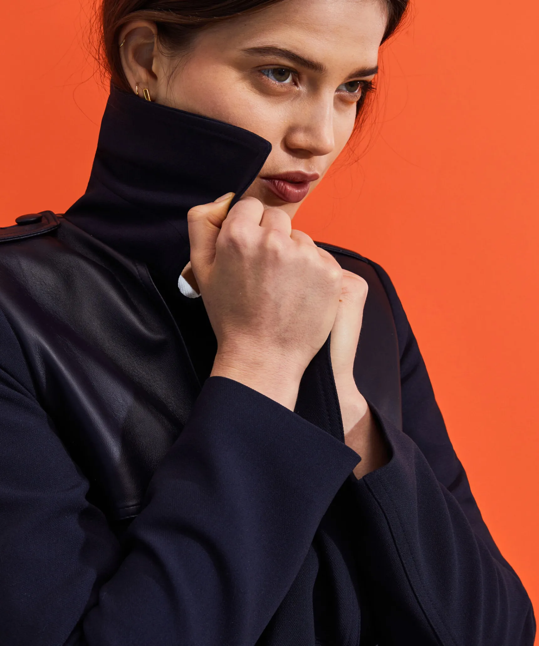 Clearance Rodier Trench-coat bi-matière cuir bleu marine