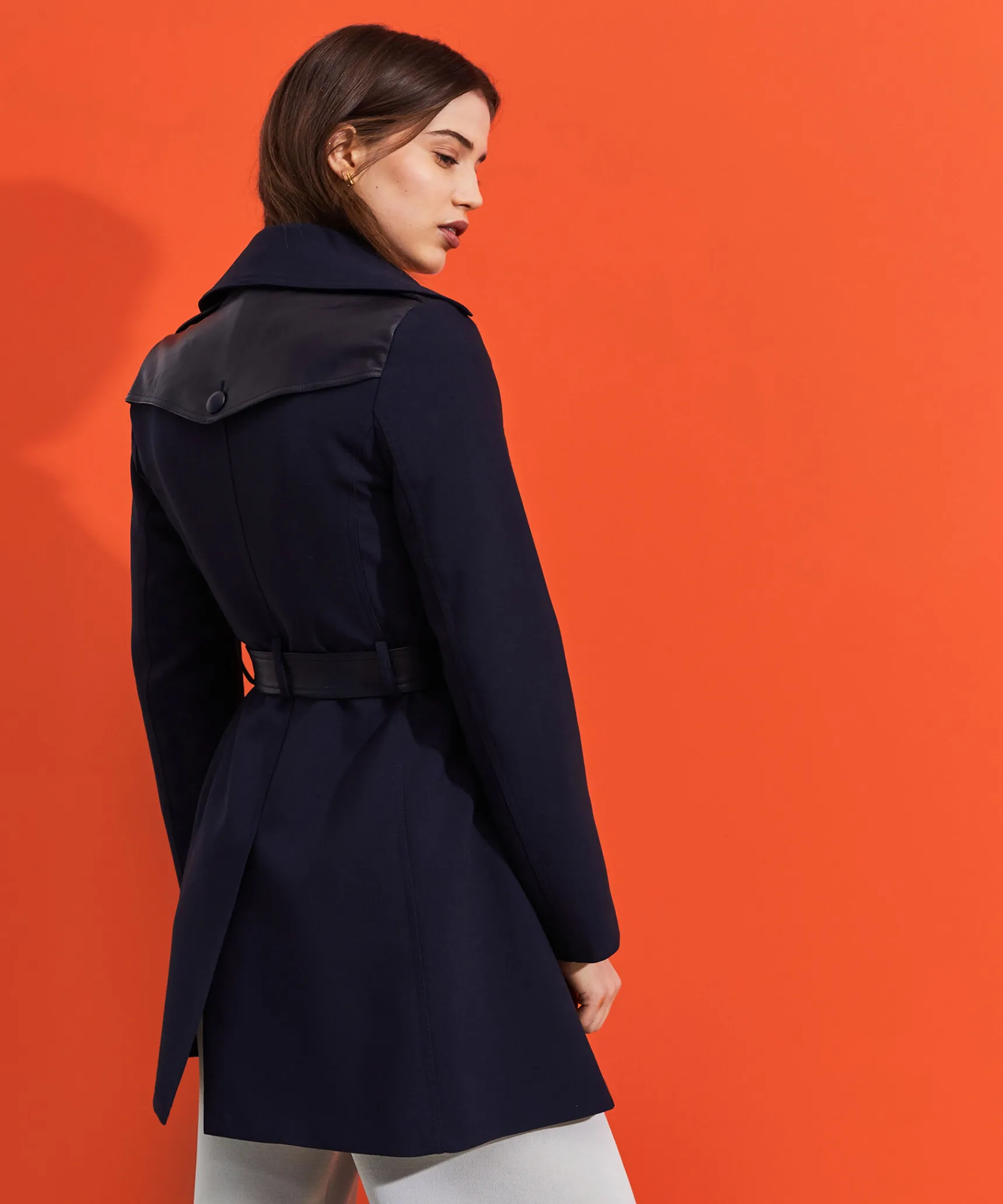 Clearance Rodier Trench-coat bi-matière cuir bleu marine