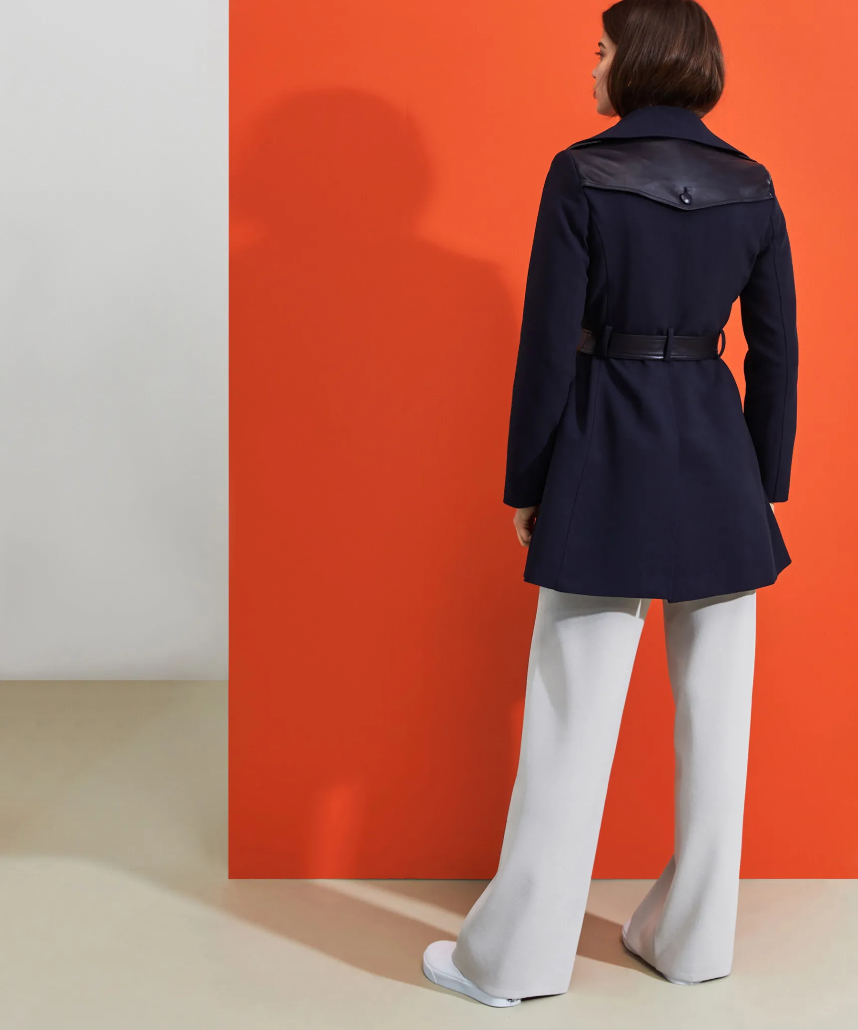 Clearance Rodier Trench-coat bi-matière cuir bleu marine