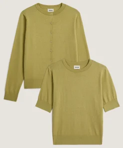 Hot Rodier Twin-set en coton vert pistache