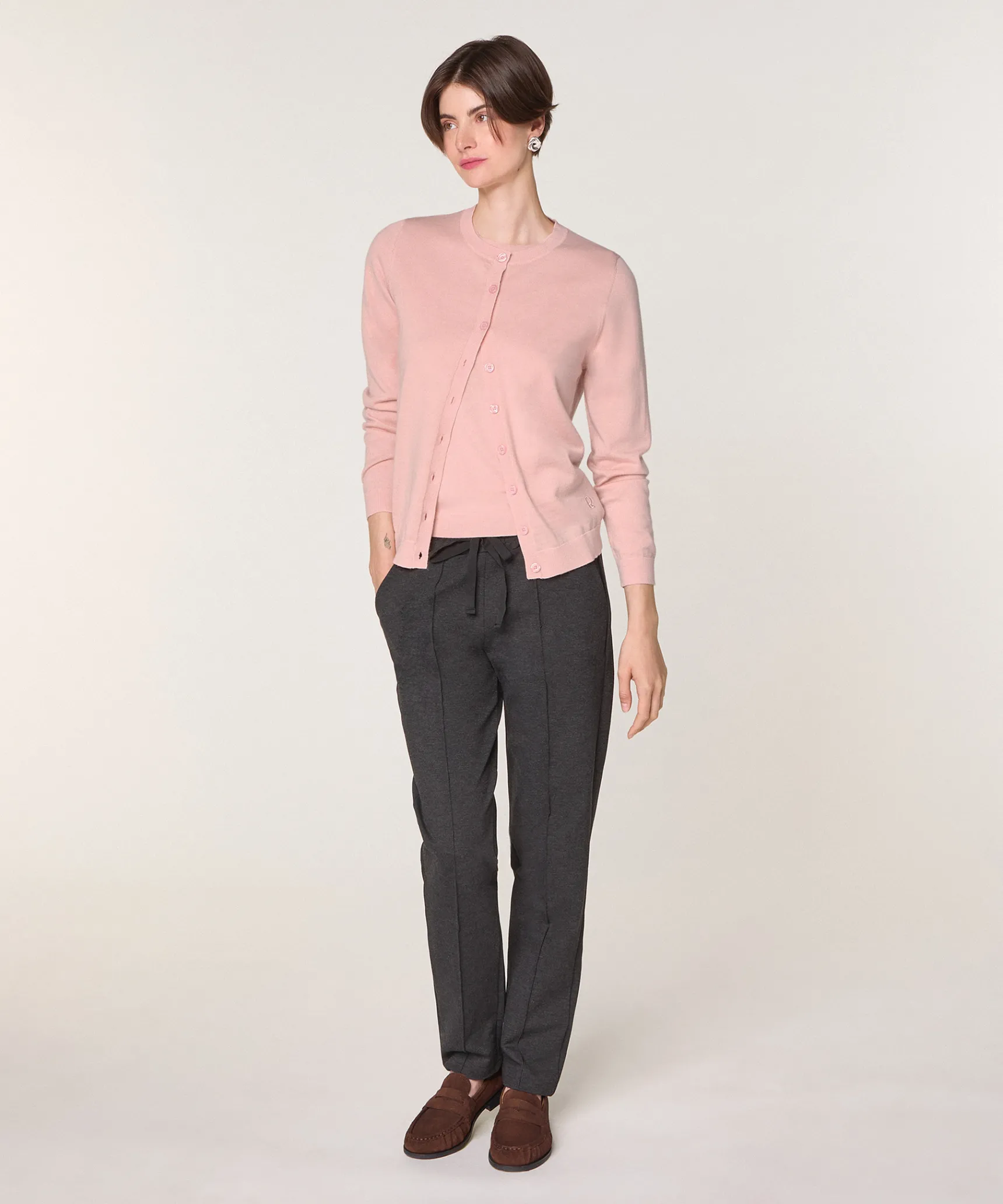 Rodier Twin-set en laine mérinos rose perle