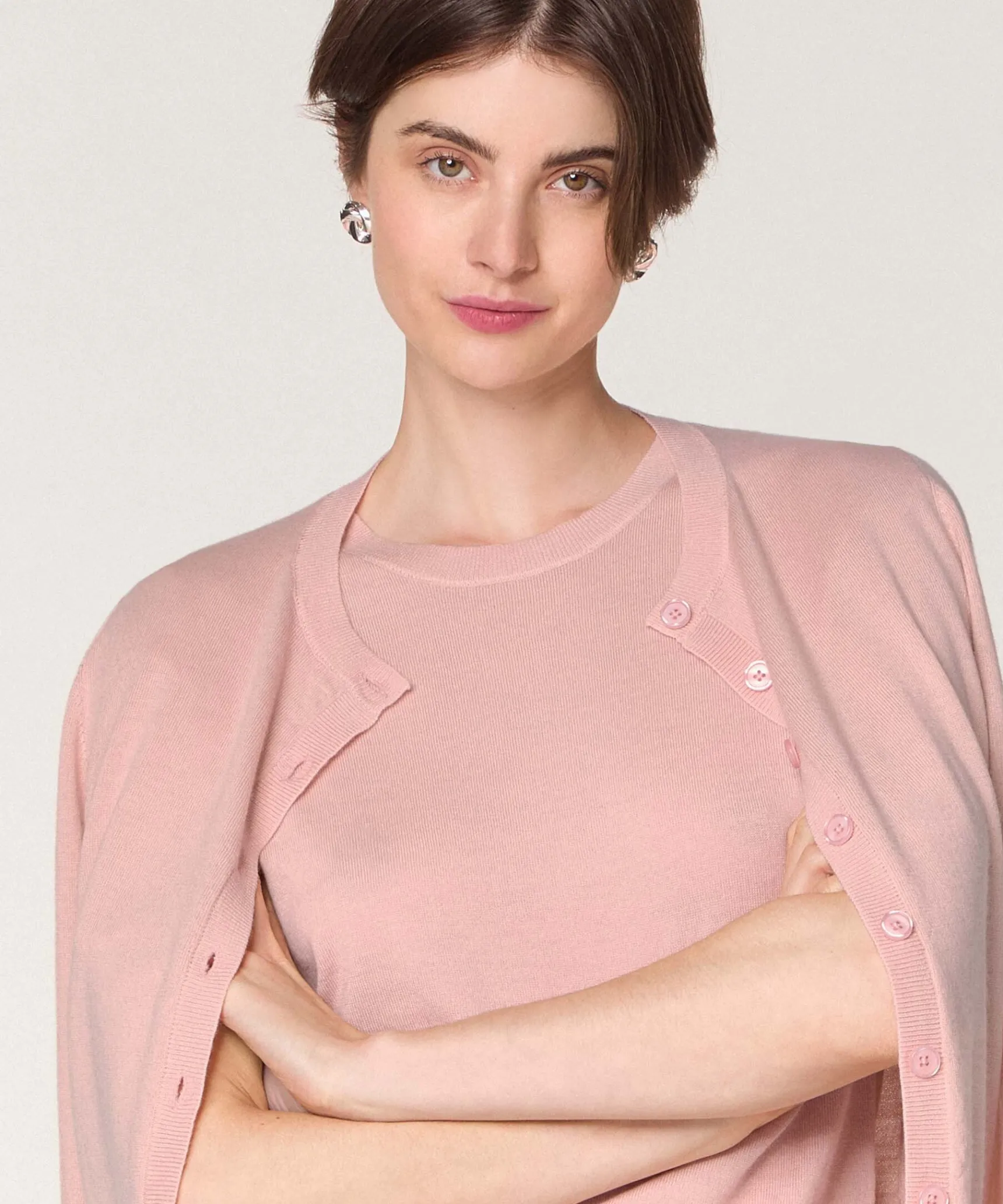 Rodier Twin-set en laine mérinos rose perle