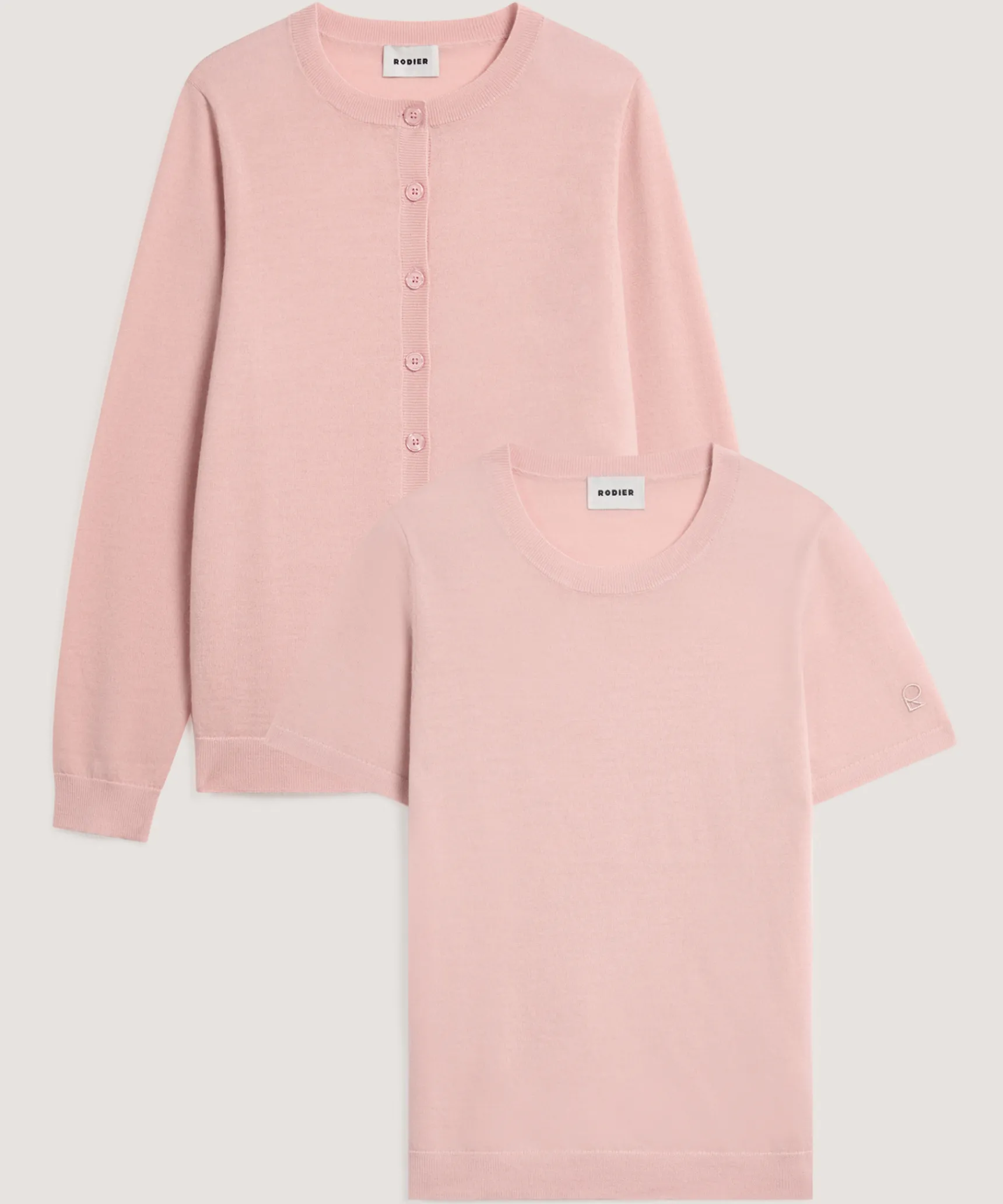 Rodier Twin-set en laine mérinos rose perle