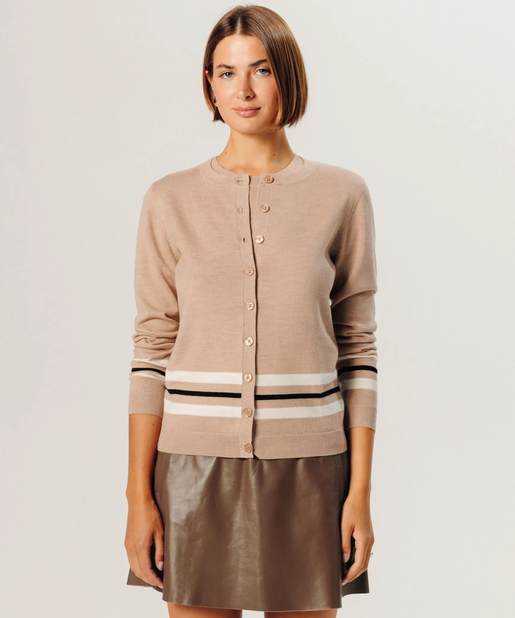 Online Rodier Twin-set rayé en laine mérinos beige ficelle