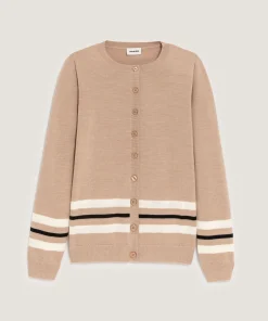 Online Rodier Twin-set rayé en laine mérinos beige ficelle