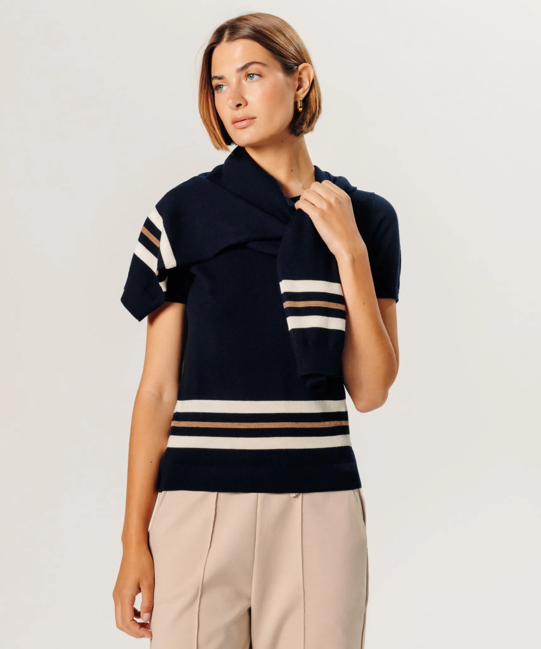 Rodier Twin-set rayé en laine mérinos bleu nuit
