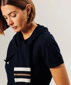 Rodier Twin-set rayé en laine mérinos bleu nuit