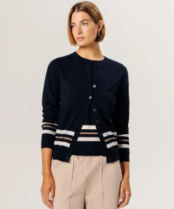 Rodier Twin-set rayé en laine mérinos bleu nuit