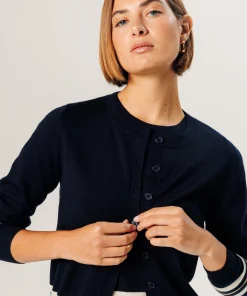 Rodier Twin-set rayé en laine mérinos bleu nuit