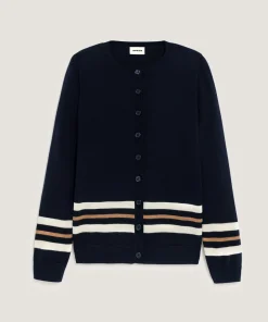 Rodier Twin-set rayé en laine mérinos bleu nuit