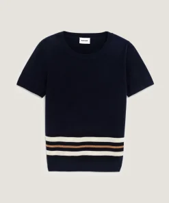 Rodier Twin-set rayé en laine mérinos bleu nuit