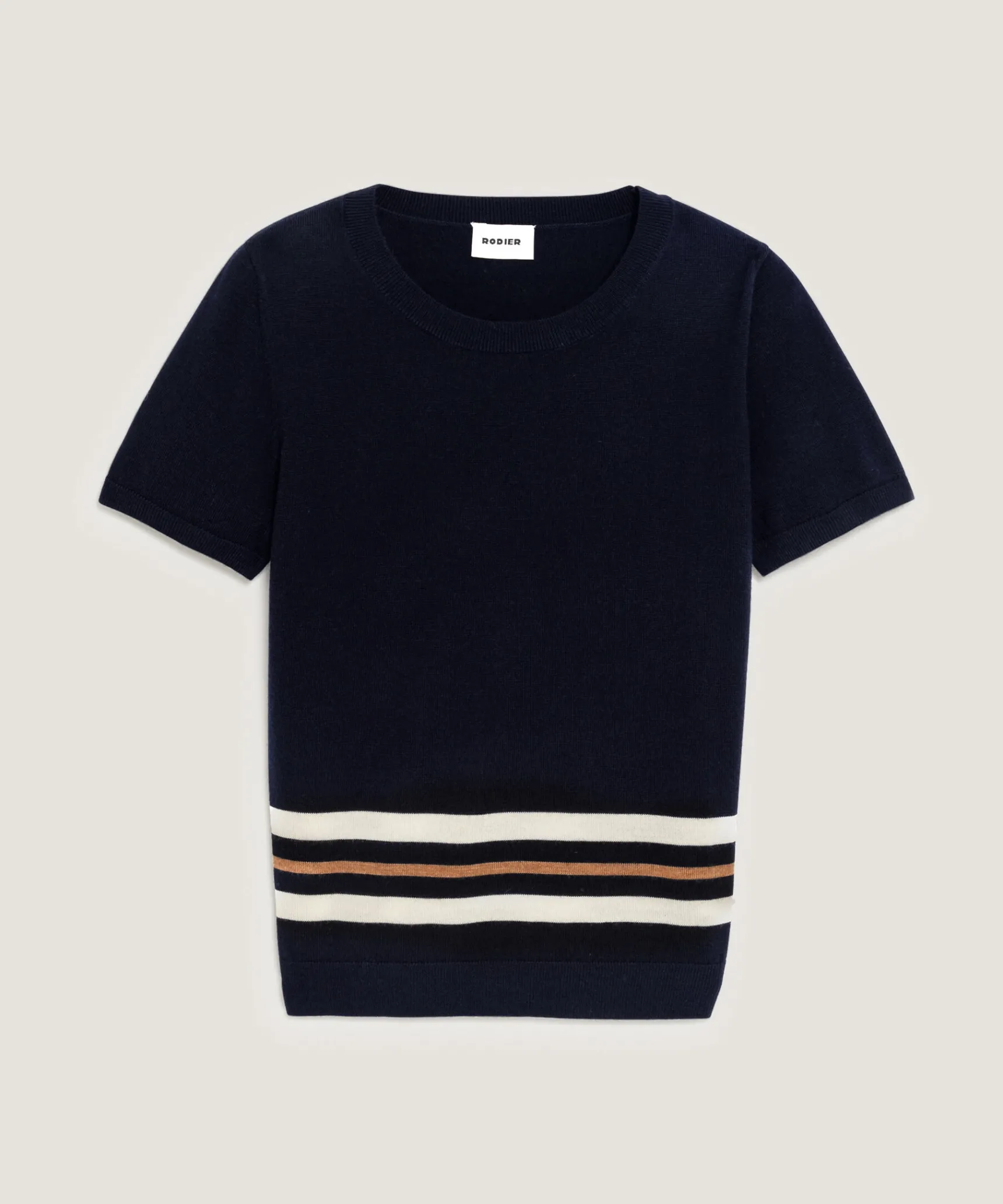Rodier Twin-set rayé en laine mérinos bleu nuit