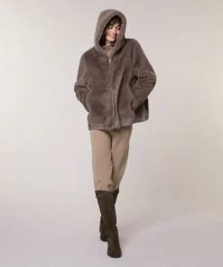 Sale Rodier Veste à capuche fausse fourrure marron taupe