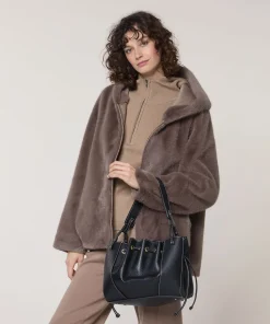 Sale Rodier Veste à capuche fausse fourrure marron taupe