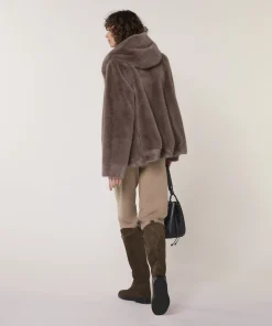 Sale Rodier Veste à capuche fausse fourrure marron taupe