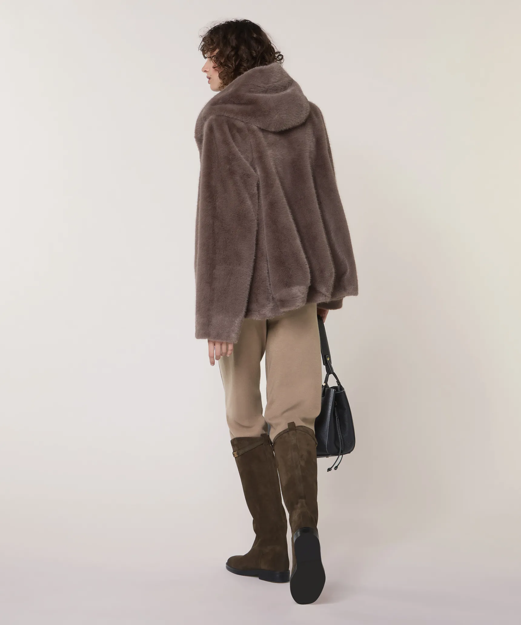 Sale Rodier Veste à capuche fausse fourrure marron taupe