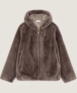 Sale Rodier Veste à capuche fausse fourrure marron taupe