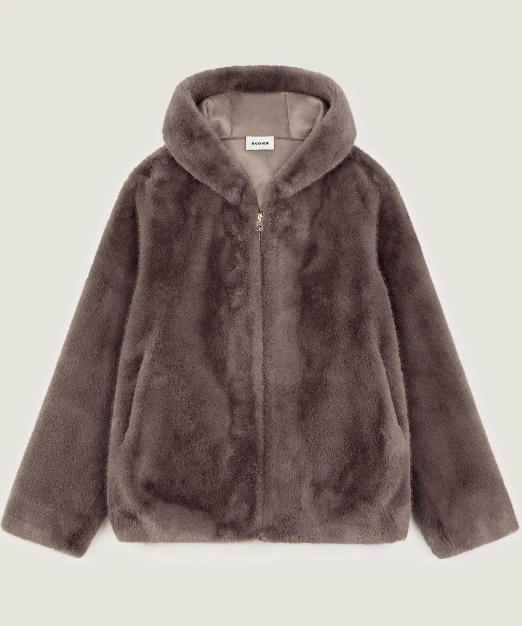 Sale Rodier Veste à capuche fausse fourrure marron taupe
