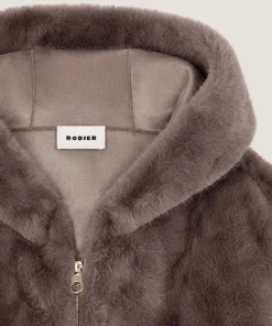 Sale Rodier Veste à capuche fausse fourrure marron taupe
