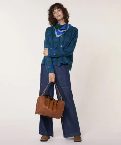 New Rodier Veste à carreaux en maille bleu