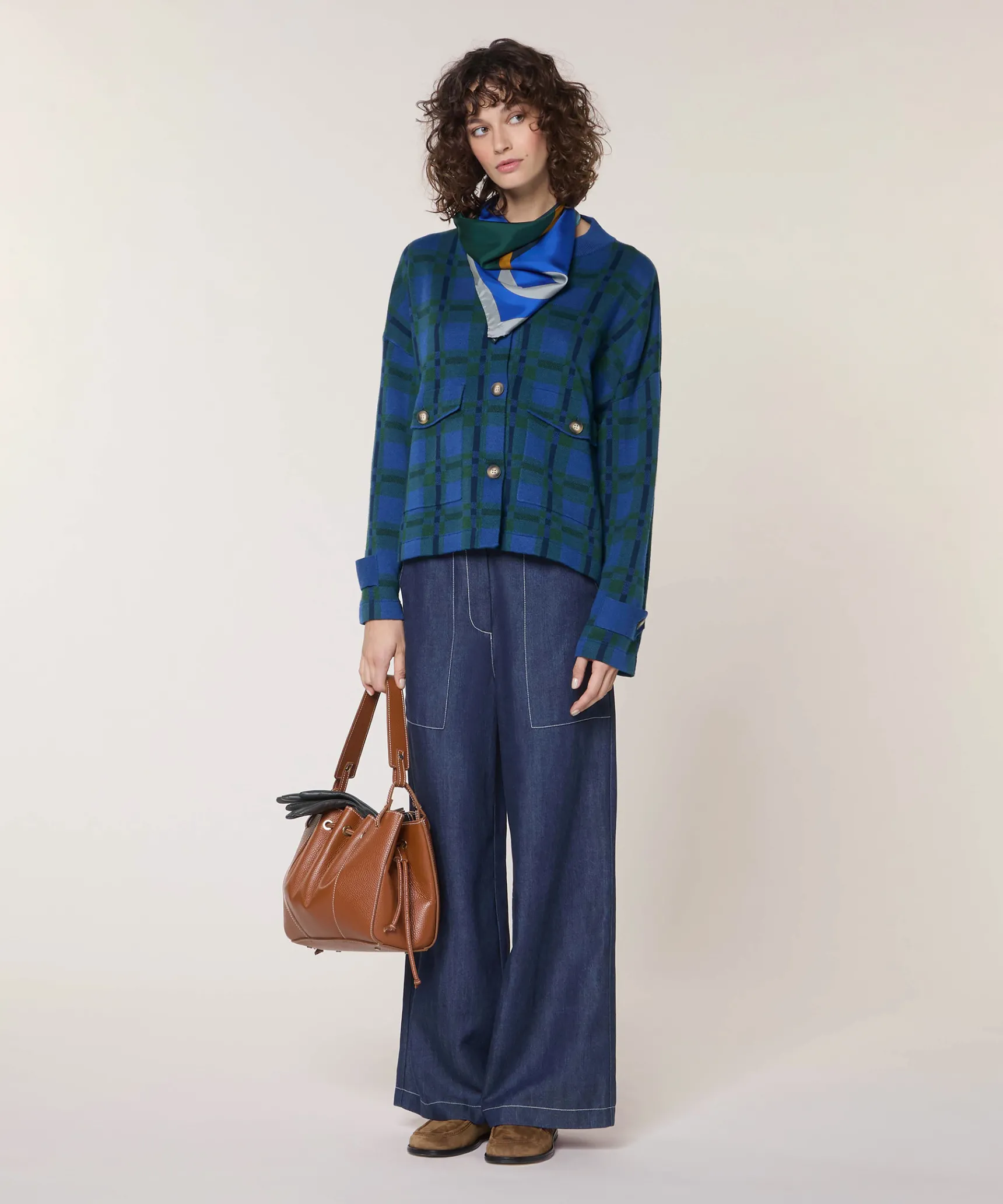 New Rodier Veste à carreaux en maille bleu