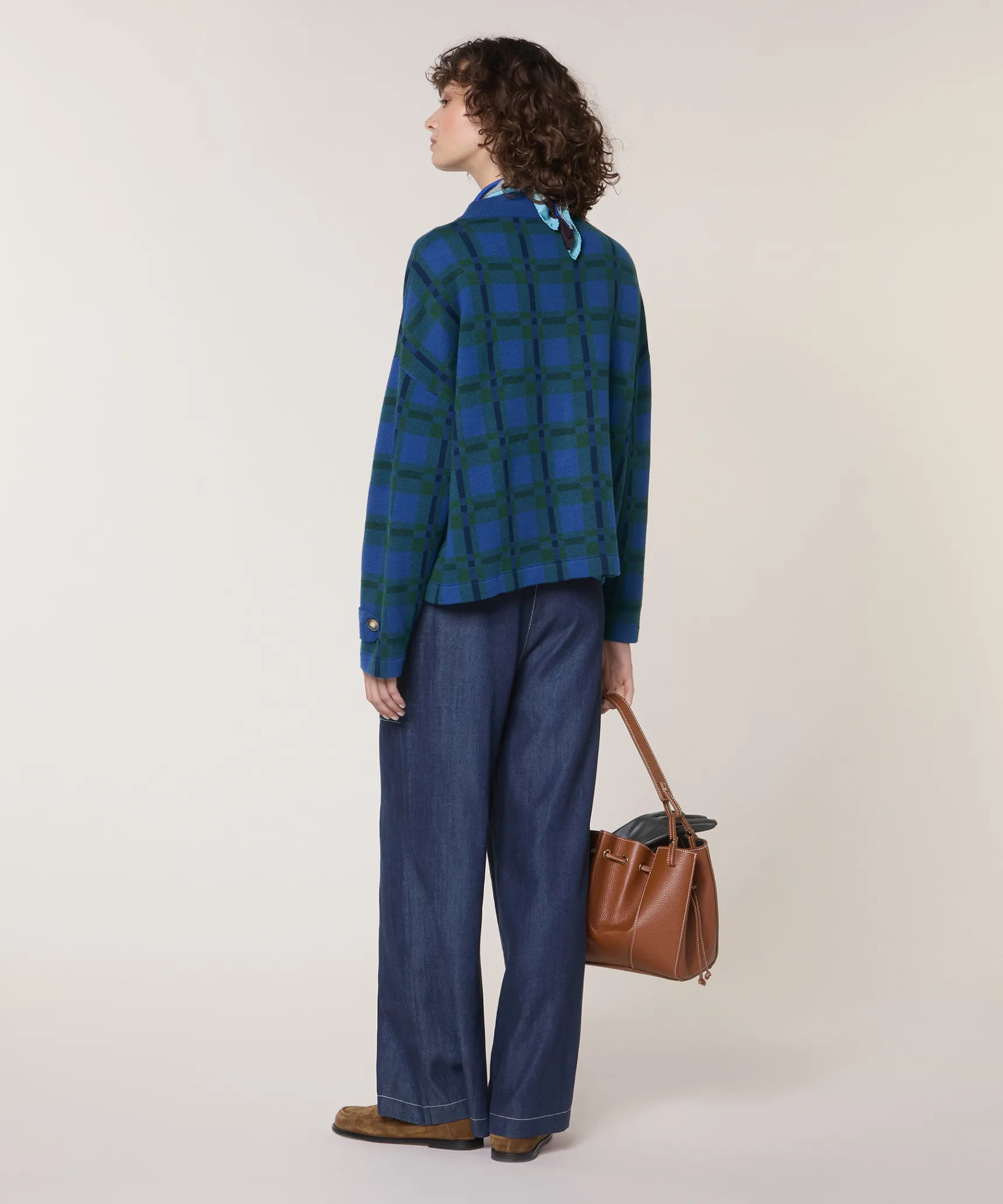 New Rodier Veste à carreaux en maille bleu