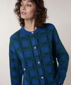 New Rodier Veste à carreaux en maille bleu