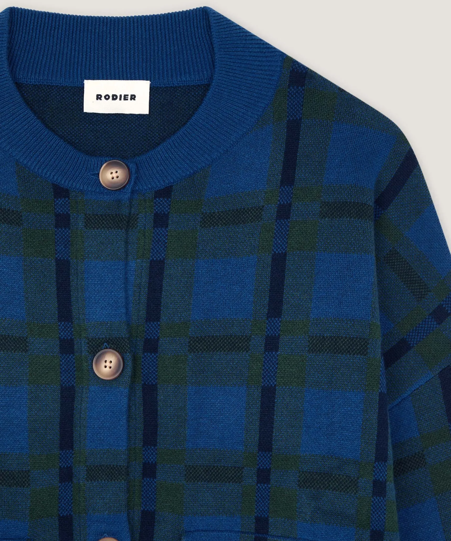 New Rodier Veste à carreaux en maille bleu