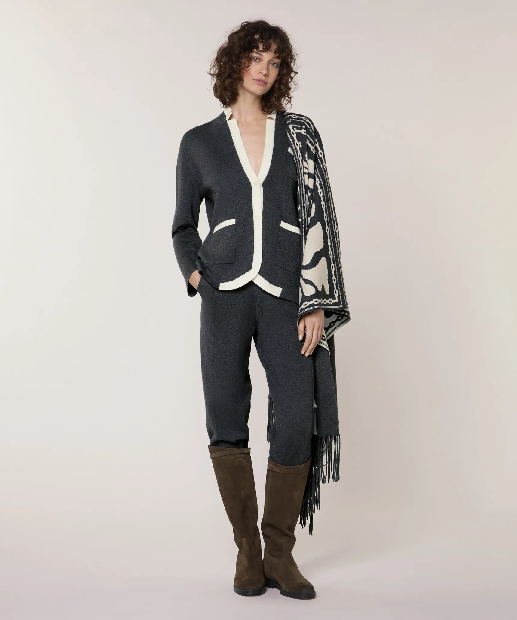 Online Rodier Veste bicolore en maille double face gris foncé