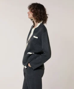 Online Rodier Veste bicolore en maille double face gris foncé