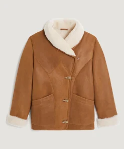 Online Rodier Veste canadienne en peau lainée marron camel