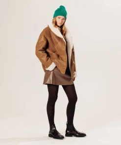 Online Rodier Veste canadienne en peau lainée marron camel