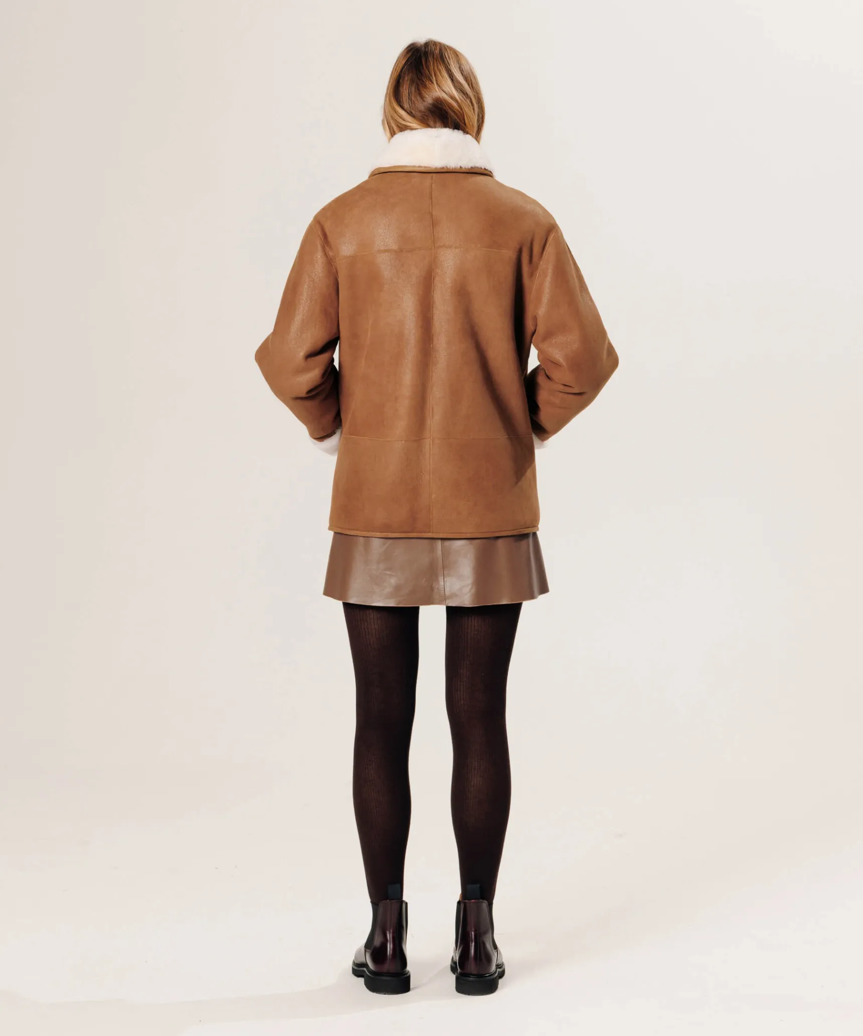 Online Rodier Veste canadienne en peau lainée marron camel