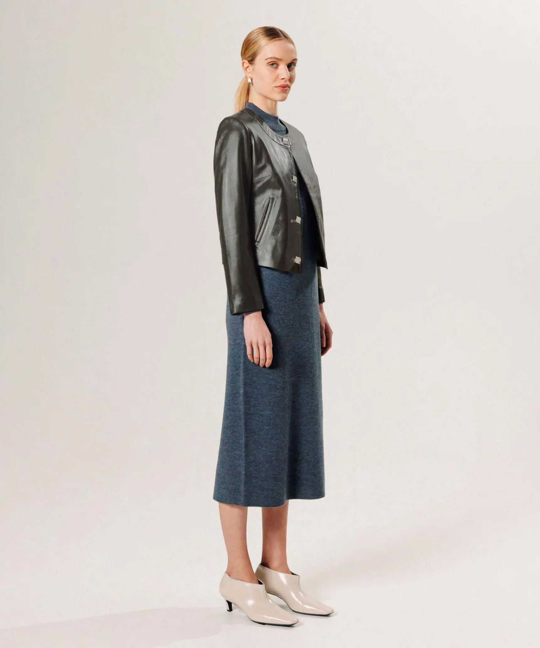 Best Rodier Veste courte en cuir vert olive