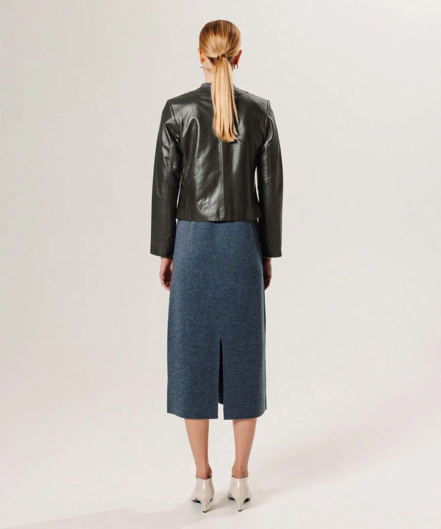 Best Rodier Veste courte en cuir vert olive