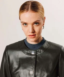 Best Rodier Veste courte en cuir vert olive