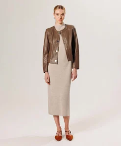 Hot Rodier Veste courte en cuir marron camel